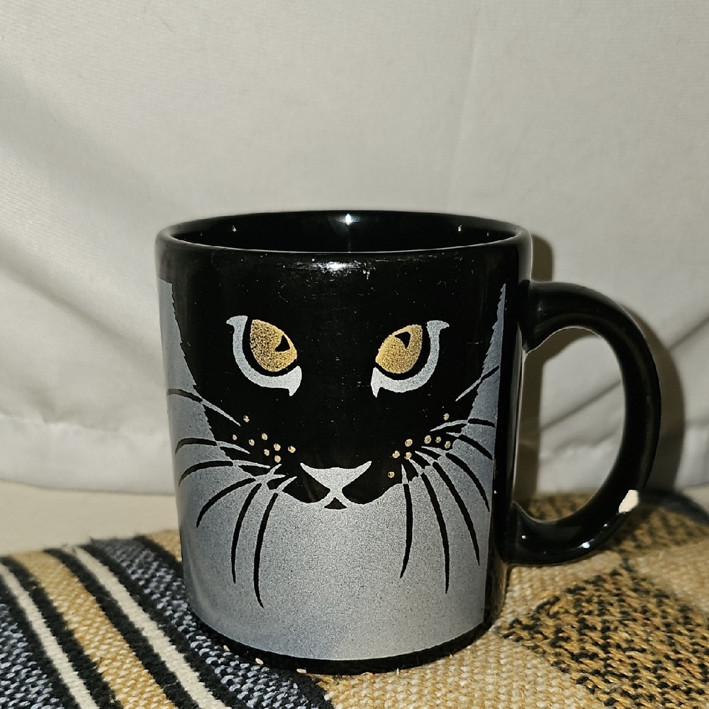 Waechtersbach W. Germany Black and Gray Cat Mug Handle Vintage I11